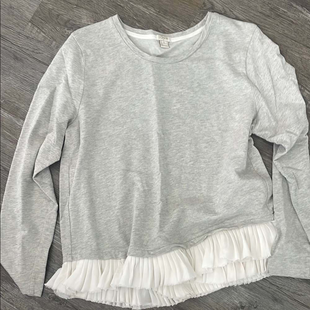 J. Crew Gray Long Sleeve Top with White Ruffle Hem